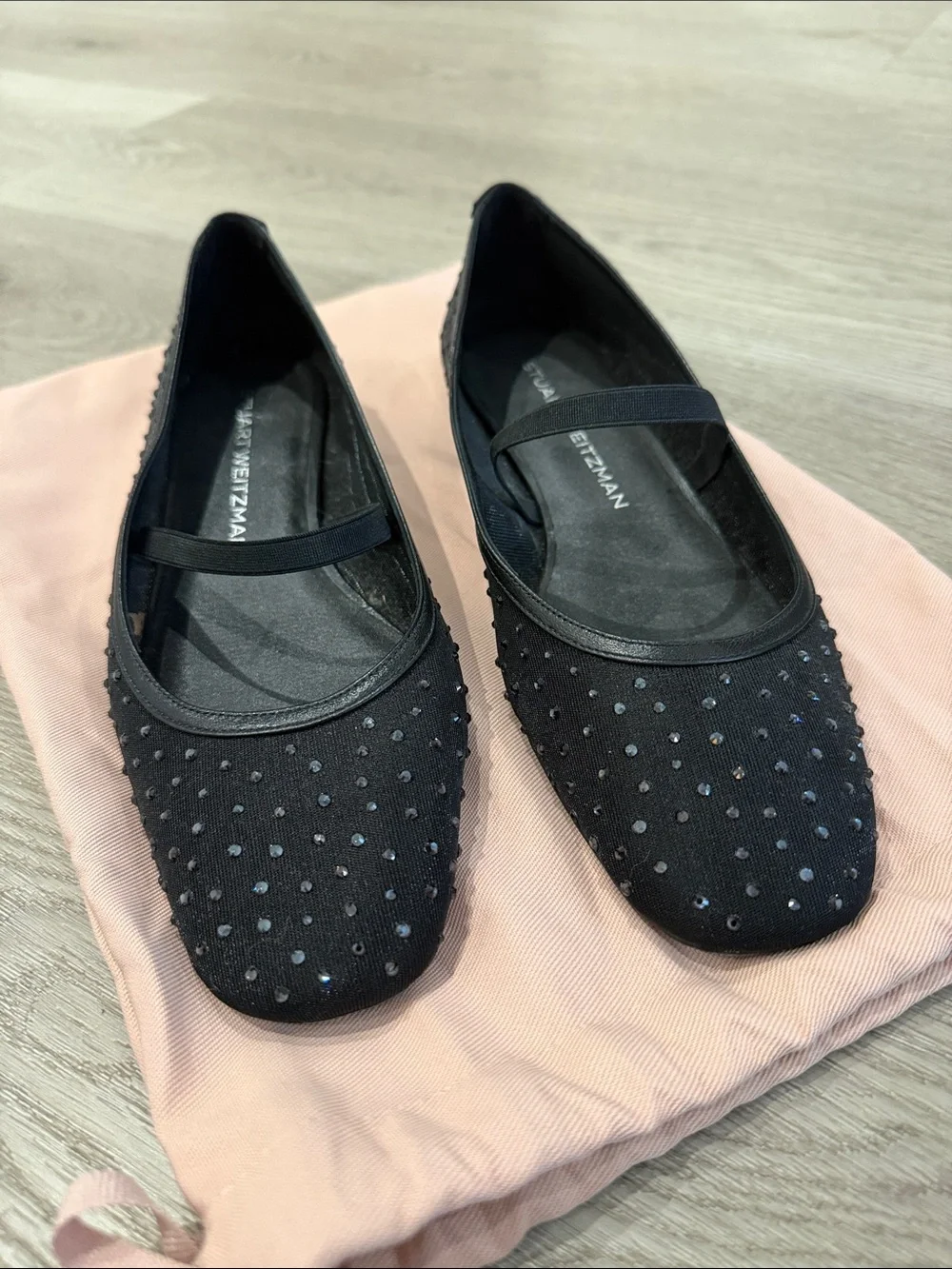 Stuart Weitzman Arabella Mesh Mary Jane Embellished Ballet Flats
